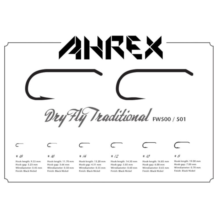 Ahrex Fw500 Dry Fly Traditional Hook Barbed #18 Trout Fly Tying Hooks